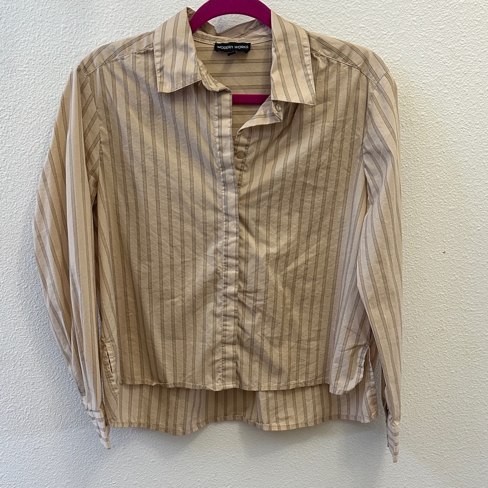 Beige Striped Button Down Shirt